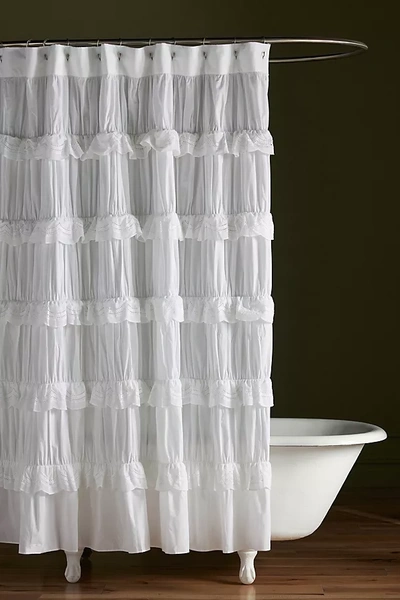 Anthropologie Astrid Ruffled Shower Curtain In White