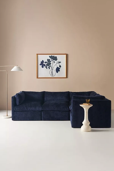 Anthropologie Milou Oxford Blue Chenille Modular One-arm Left Chair