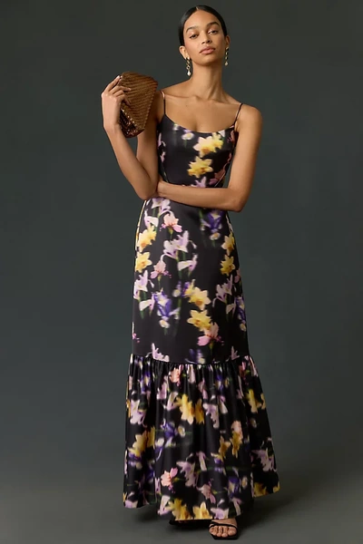 ml Monique Lhuillier Sleeveless Floral Maxi Dress In Purple
