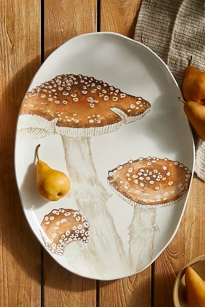 Terrain Mushroom Oval Serving Platter, Light Brown In White