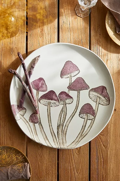 Terrain Mushroom Round Serving Platter, Purple In White