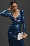 Bardot Verona Long-sleeve Sequin Slim Midi Dress In Blue