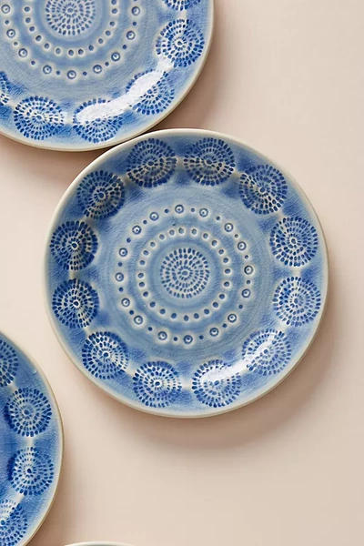 Anthropologie Old Havana Bread Plates, Set Of 4 In Blue