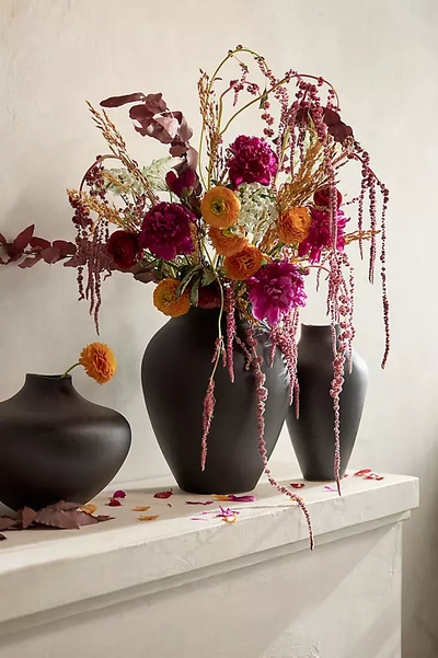 Terrain Organic Ceramic Vase, Short Charcoal In Black