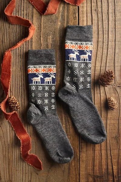 Terrain Nordic Reindeer Socks In Grey