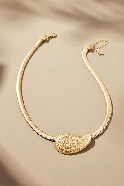 By Anthropologie Paisley Pendant Snake Chain Necklace In Gold