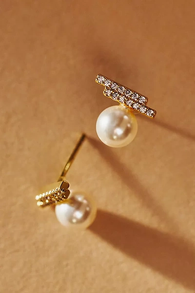 By Anthropologie Pearl Crystal Stud Earrings In Gold