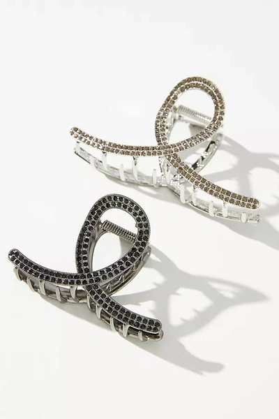 By Anthropologie Pavé Loop Squiggle Hair Claw Clips, Set Of 2 In Silver