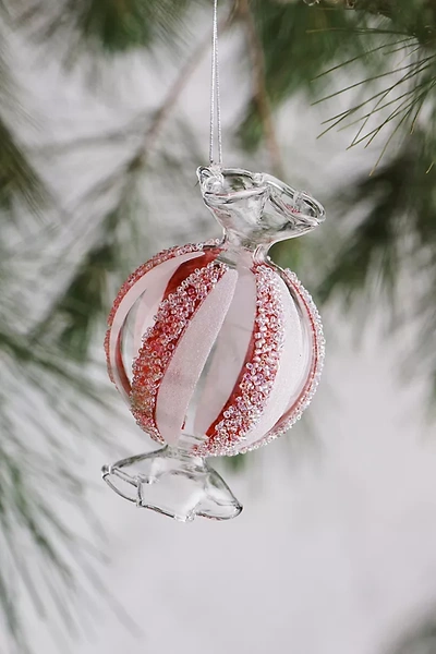 Terrain Peppermint Candy Glass Ornament In White