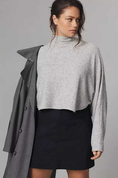 Pilcro Cozy Ribbed Turtleneck Batwing Pullover In Grey