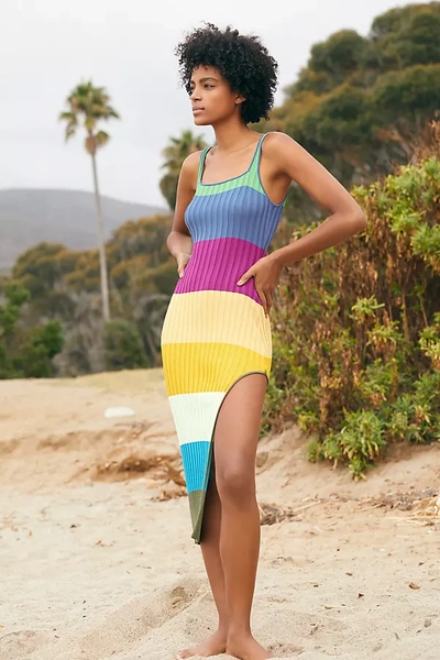 Pq Swim Piper Striped Slit Maxi Dress In Blue