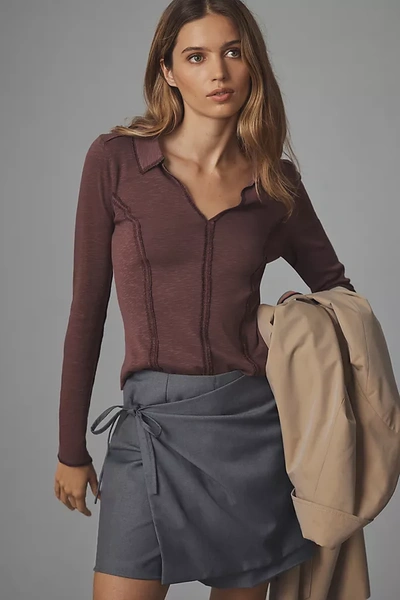 Pilcro Stitched Long-sleeve Top In Brown