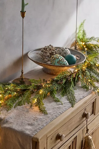 Terrain Pre-lit Faux Cedar Garland, Evergreen 72-108"