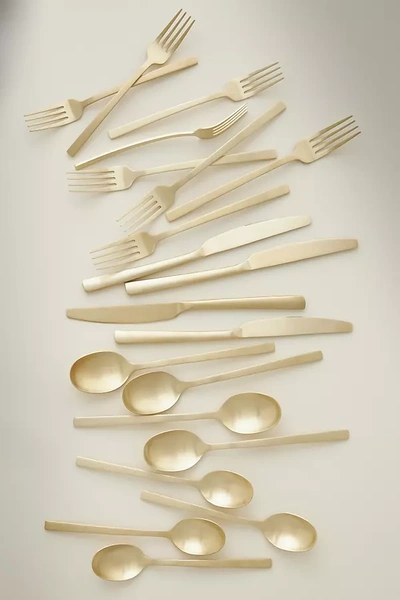 Anthropologie Beacon Satin Flatware 20-piece Place Setting In Gold