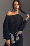 Pilcro Open-stitch Crewneck Sweater In Black