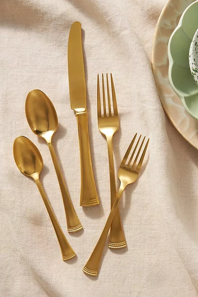 Anthropologie Portola Flatware 20-piece Place Setting In Gold