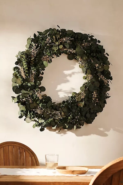 Terrain Preserved Eucalyptus + Flax Pod Wreath In Green