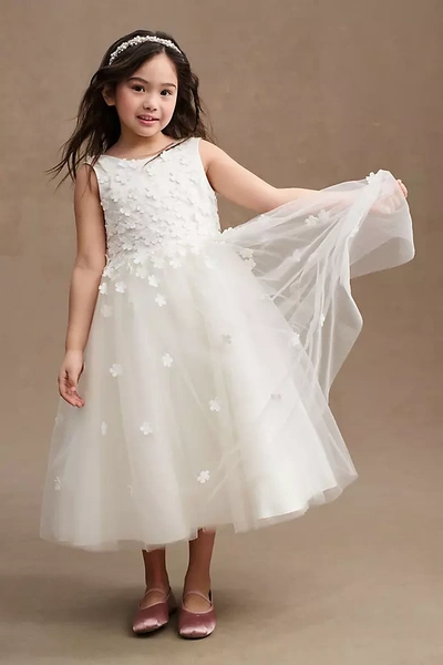 Princess Daliana Carrie Floral Applique Low-back Tulle Flower Girl Dress In White