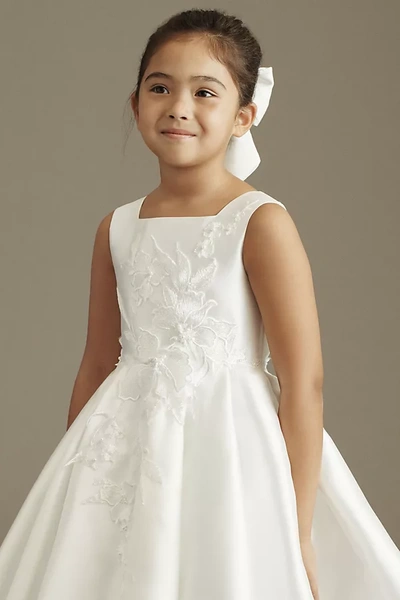 Princess Daliana Kids' Embroidered Satin Flower Girl Dress In White
