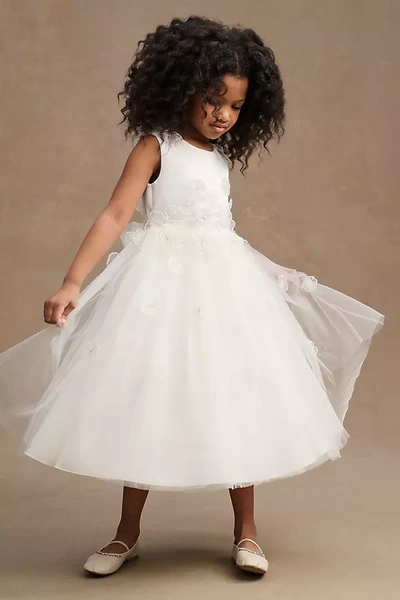 Princess Daliana Emmie Floral Applique Tulle Flower Girl Dress In White
