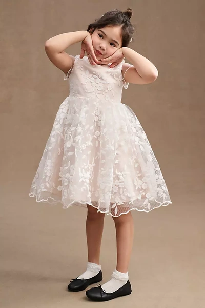 Princess Daliana Lindi Lace Piping Crew-neck Flower Girl Dress In White