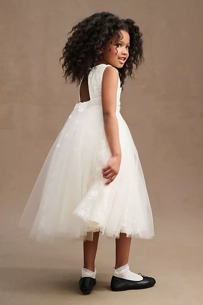 Princess Daliana Jessie Beaded Floral Tulle Flower Girl Dress In White