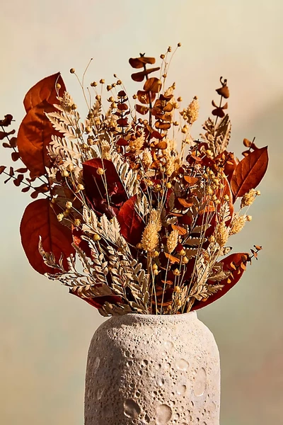 Terrain Preserved Salal, Phalaris + Flax Pod Bouquet In Brown