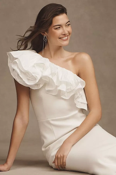Rebecca Vallance Chloe Taffeta One-shoulder Crepe Column Gown In White
