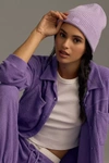 Rag & Bone Blake Logo Patch Wool Blend Rib Beanie In Purple