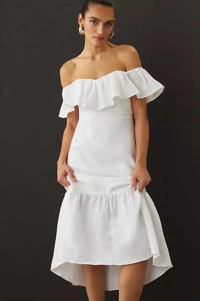 Reformation Baela Off-the-shoulder Ruffled Tiered Linen Midi Dress In White