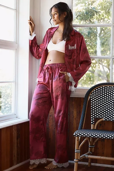 Rachel Parcell Long-sleeve Satin Pajama Set In Pink
