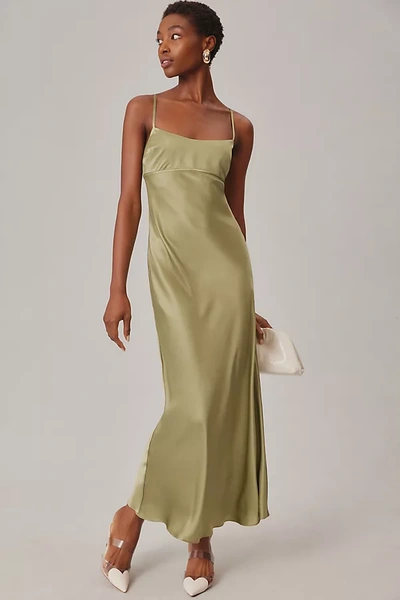 reformation green satin dress Rent Reformaion Casette Silk Midi Dress in Artichoke