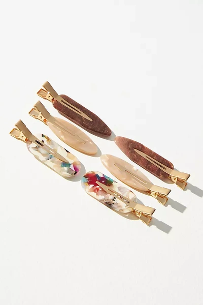 By Anthropologie Mixed Shapes Resin Creaseless Hair Clips, Set Of 4 In Beige