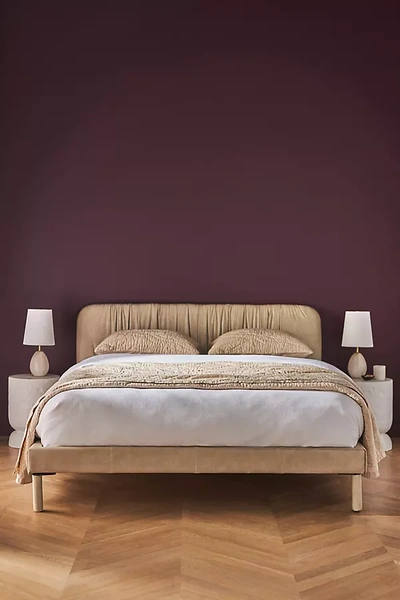 Anthropologie Rita Leather Bed In Beige