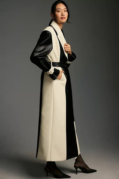Ronny Kobo Women's Baylor Faux-leather Colourblocked Coat In Black Ivory Combo