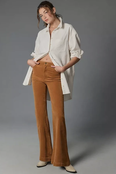 Rolla's East Coast Rusty Rose Corduroy High Rise Flare Pants In Tan Cord