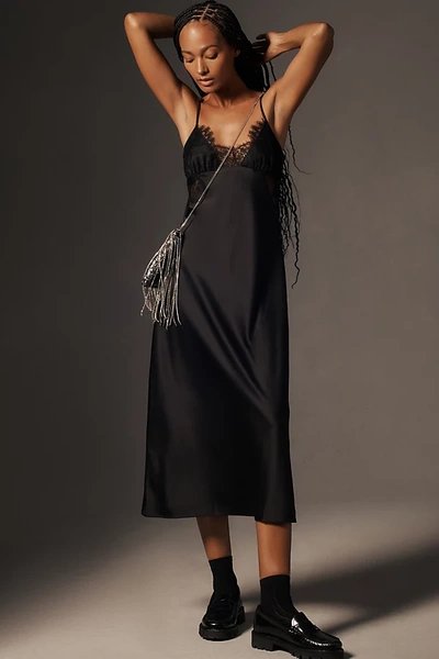 Rya Collection Serena Lace Trim Charmeuse Nightgown In Black