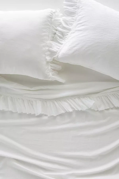 Anthropologie Ruffled Organic Spa Sateen Sheet Set