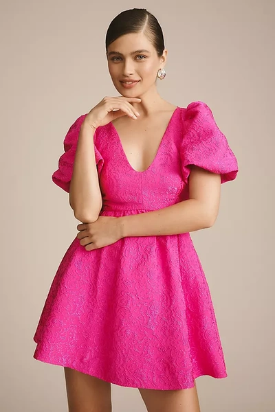 Sachin & Babi Puff-sleeve V-neck Mini Dress In Pink