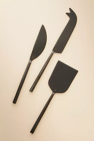 Anthropologie Samson Cheese Knives, Set Of 3 In Black