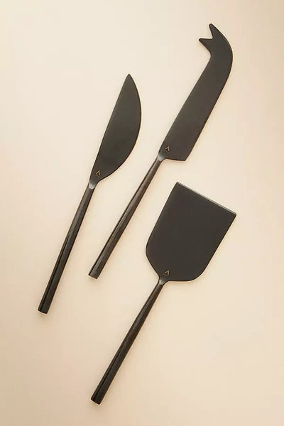 Anthropologie The Samson Stainless Steel Cheese Knives, Set Of 3 In Black