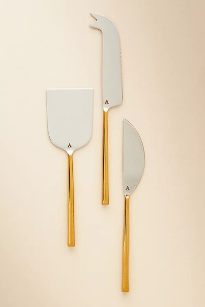 Anthropologie Samson Cheese Knives, Set Of 3 In Gold