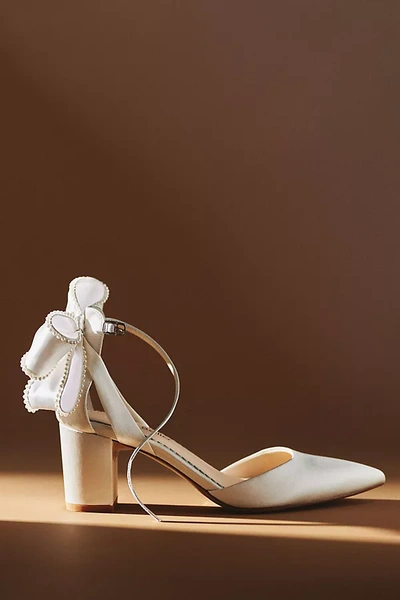 Bella Belle Molly Pearl Bow Block Heels In White