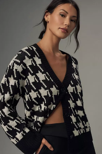 Sanctuary Houndstooth Cardigan Sweater In Black