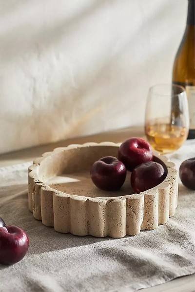 Terrain Scalloped Travertine Marble Serving Bowl In Neutral