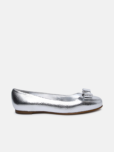 Ferragamo 'varina' Silver Leather Ballet Flats