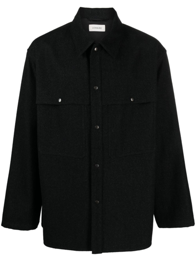Lemaire Long Sleeve Wool-blend Shirt Shirt In Black