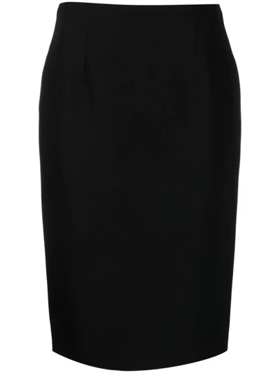 Versace Grain De Poudre Wool Straight Midi Skirt In Black