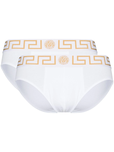 Versace Set Of Briefs With Greek Key Motif In White