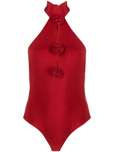 Magda Butrym Rose-appliqué Halterneck Bodysuit In Red